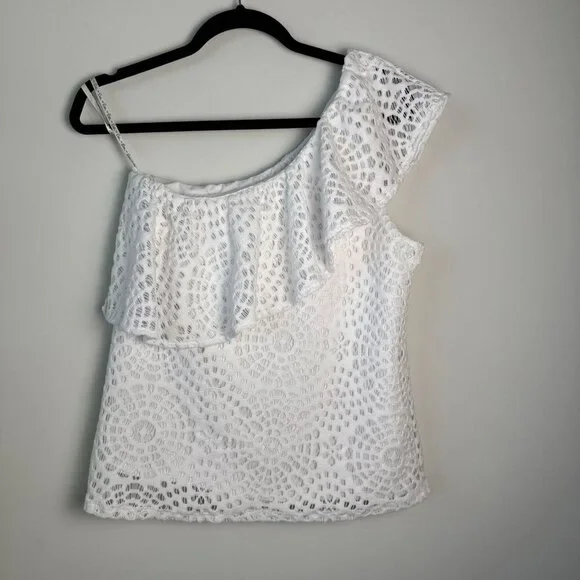 Lilly Pulitzer Top Matteo One Shoulder Lace Resort Sea Urchin White Sz Sm - Picture 3 of 6